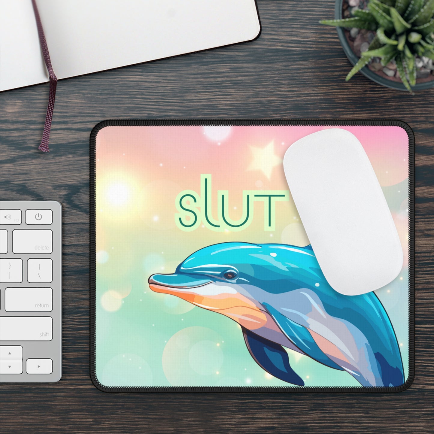 Colorful Dolphin Gaming Mouse Pad with 'Slut' Design - Fun Desk Accessory for Gamers