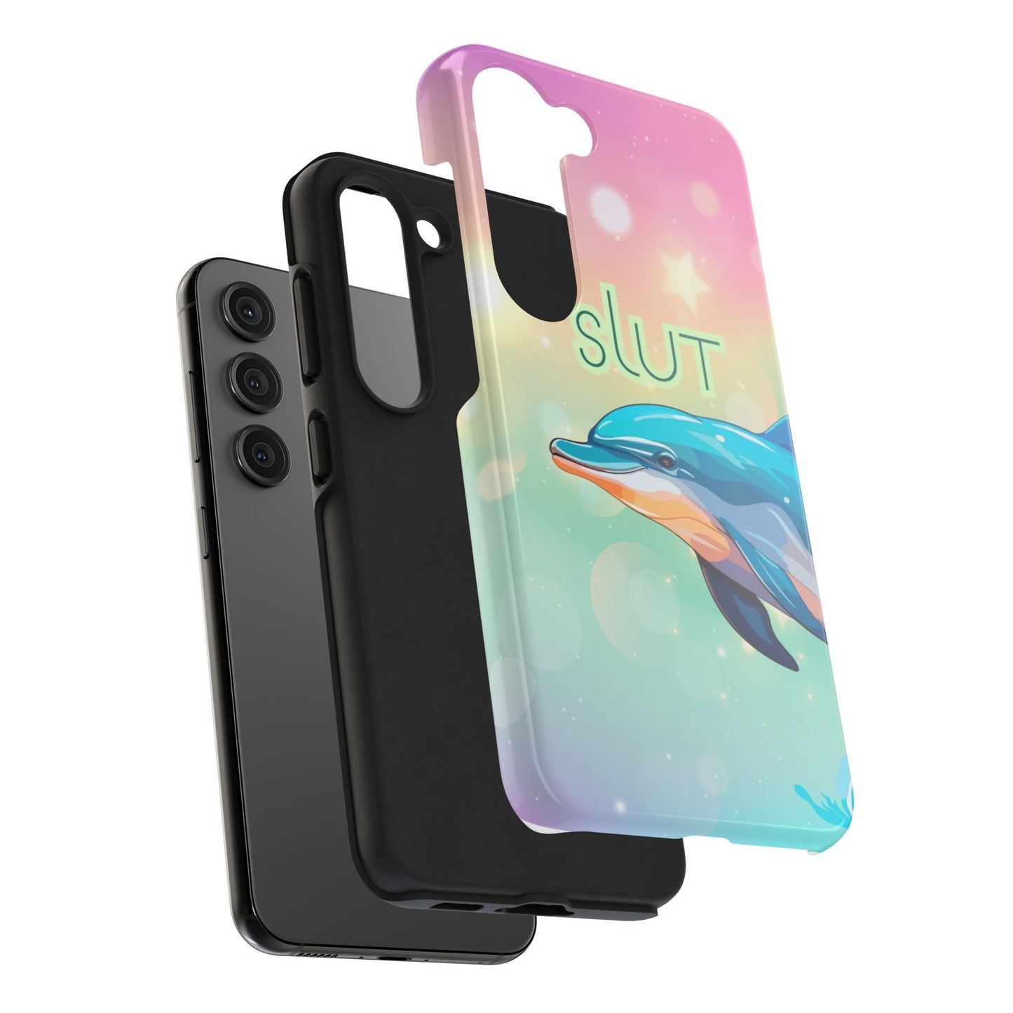Dolphin Art Phone Case - Colorful Tough Case with 'SLUT' Design