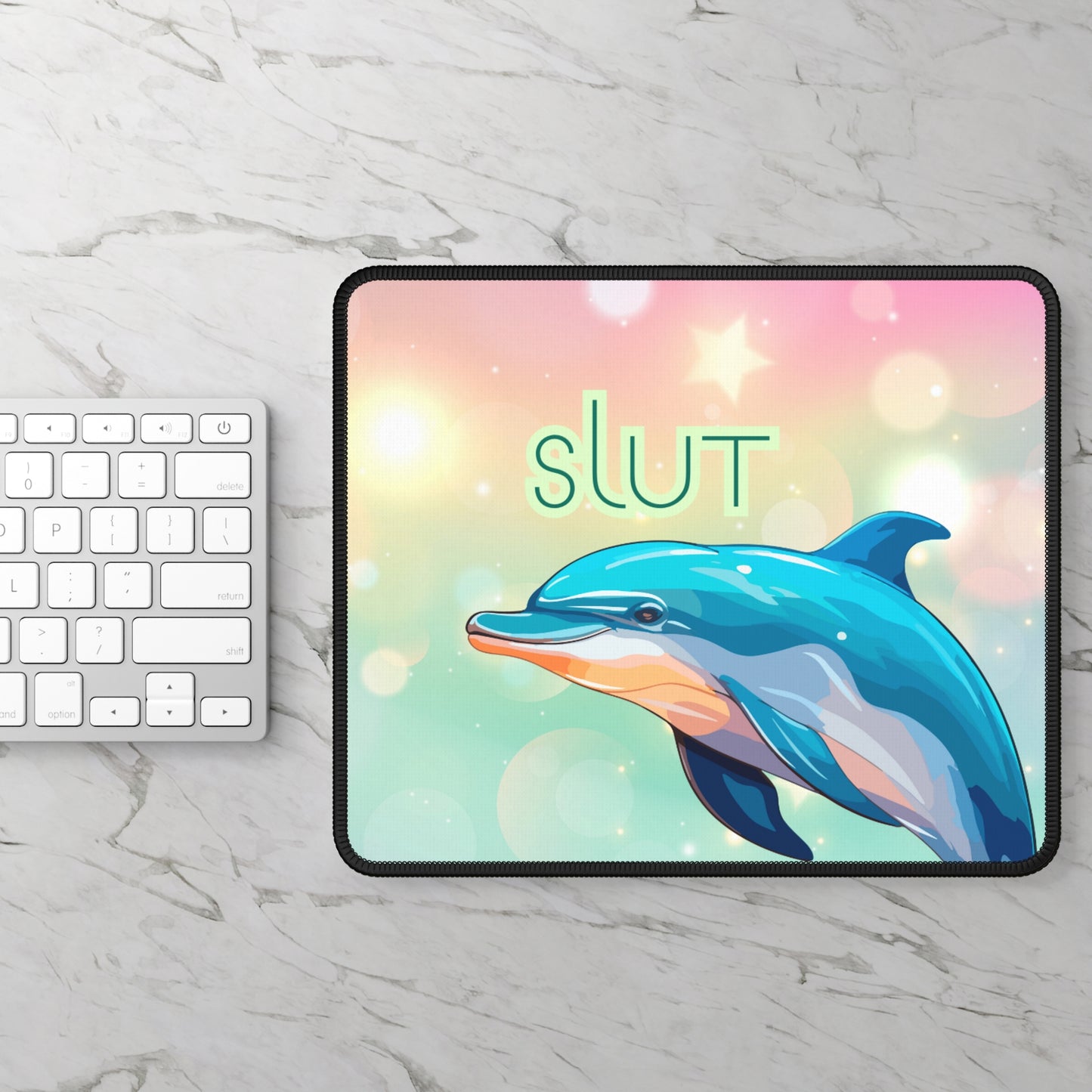 Colorful Dolphin Gaming Mouse Pad with 'Slut' Design - Fun Desk Accessory for Gamers