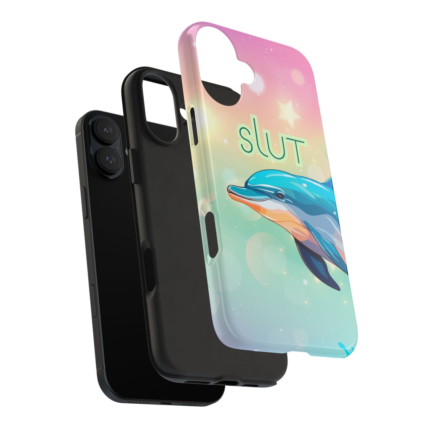 Dolphin Art Phone Case - Colorful Tough Case with 'SLUT' Design