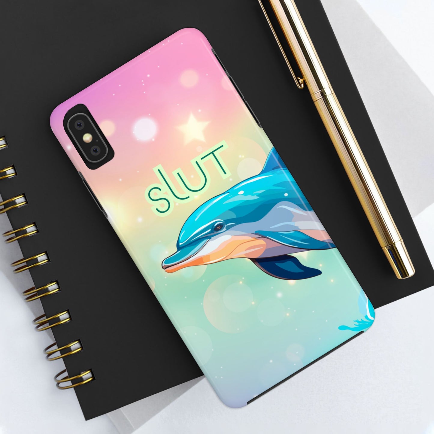 Dolphin Art Phone Case - Colorful Tough Case with 'SLUT' Design