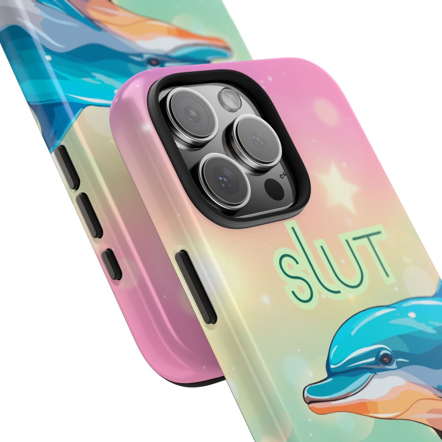 Dolphin Art Phone Case - Colorful Tough Case with 'SLUT' Design