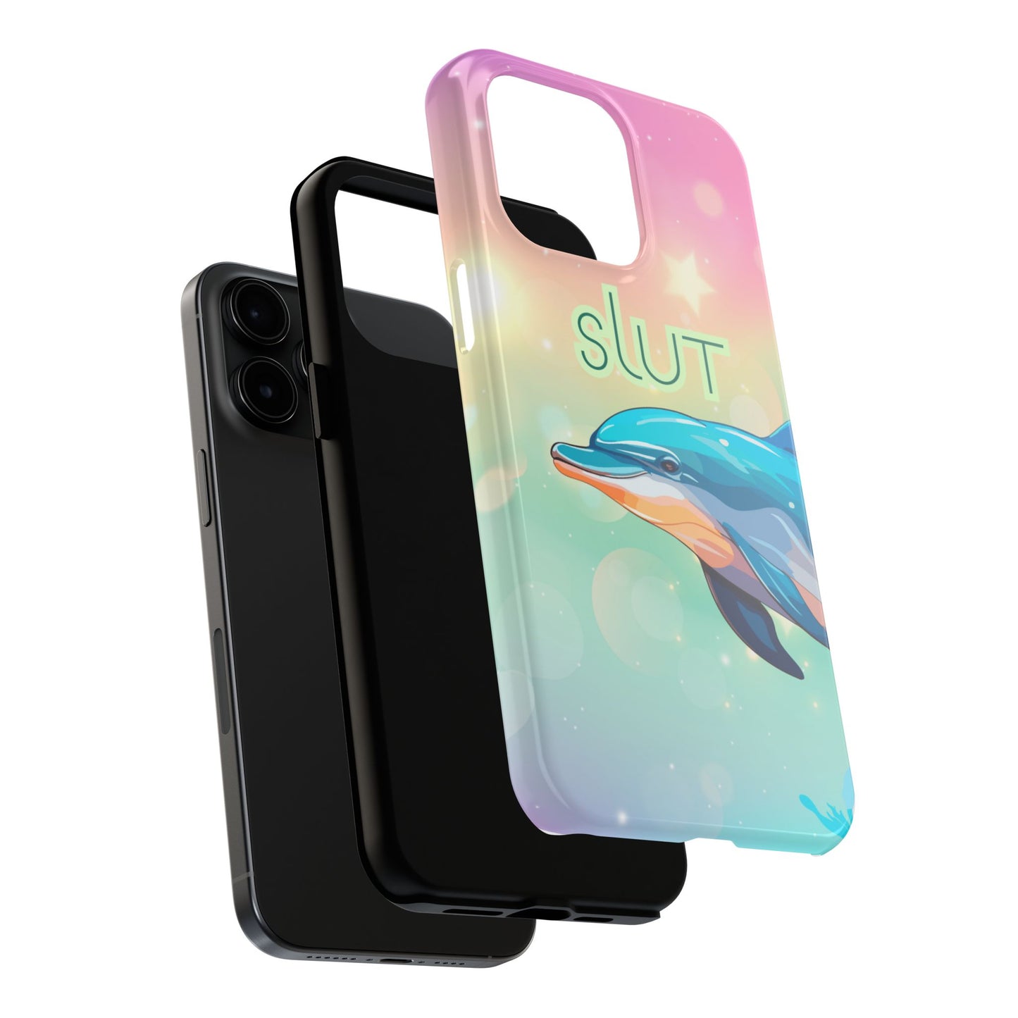 Dolphin Art Phone Case - Colorful Tough Case with 'SLUT' Design