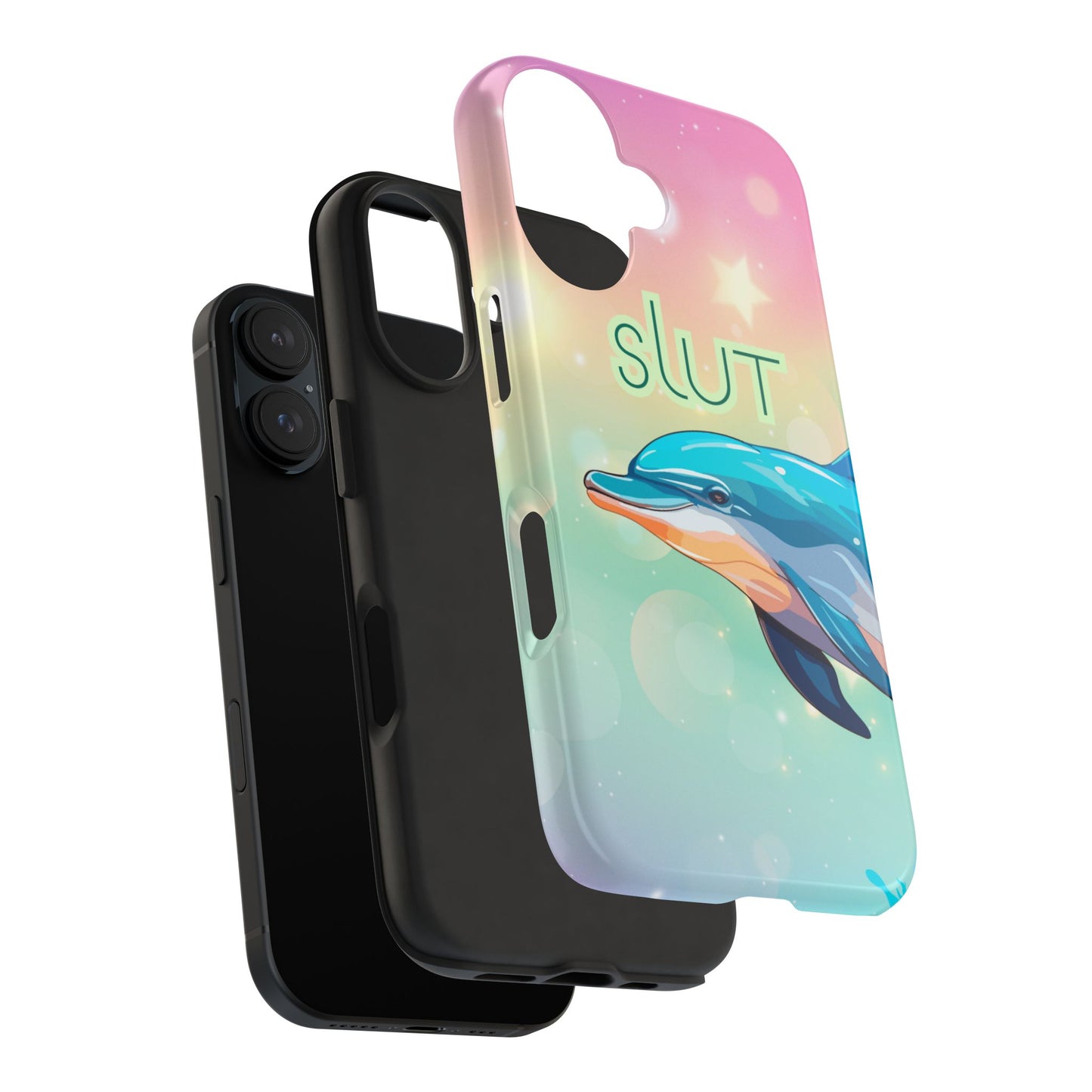 Dolphin Art Phone Case - Colorful Tough Case with 'SLUT' Design