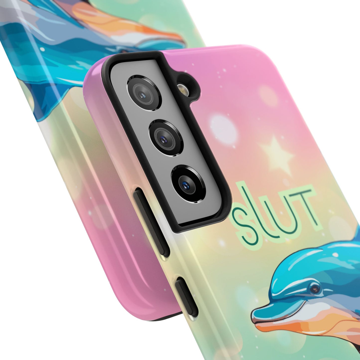 Dolphin Art Phone Case - Colorful Tough Case with 'SLUT' Design