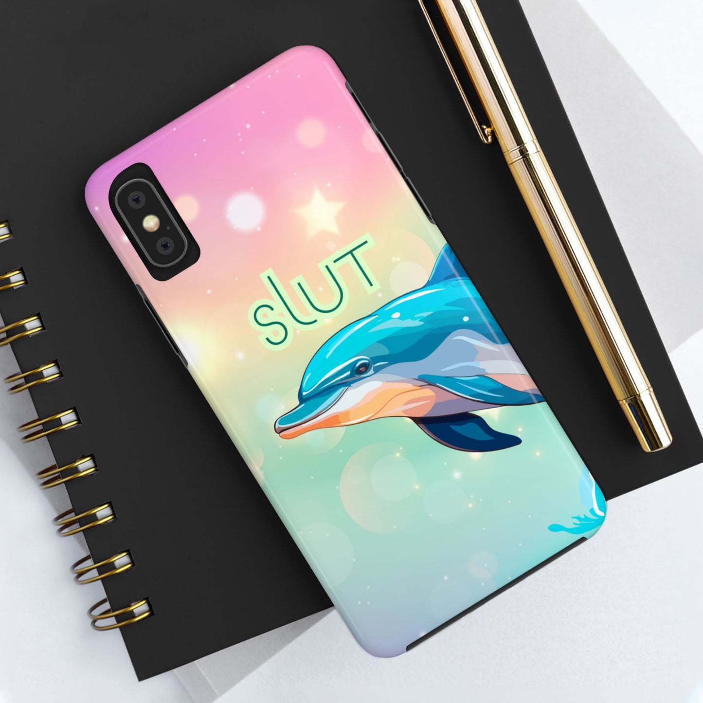 Dolphin Art Phone Case - Colorful Tough Case with 'SLUT' Design