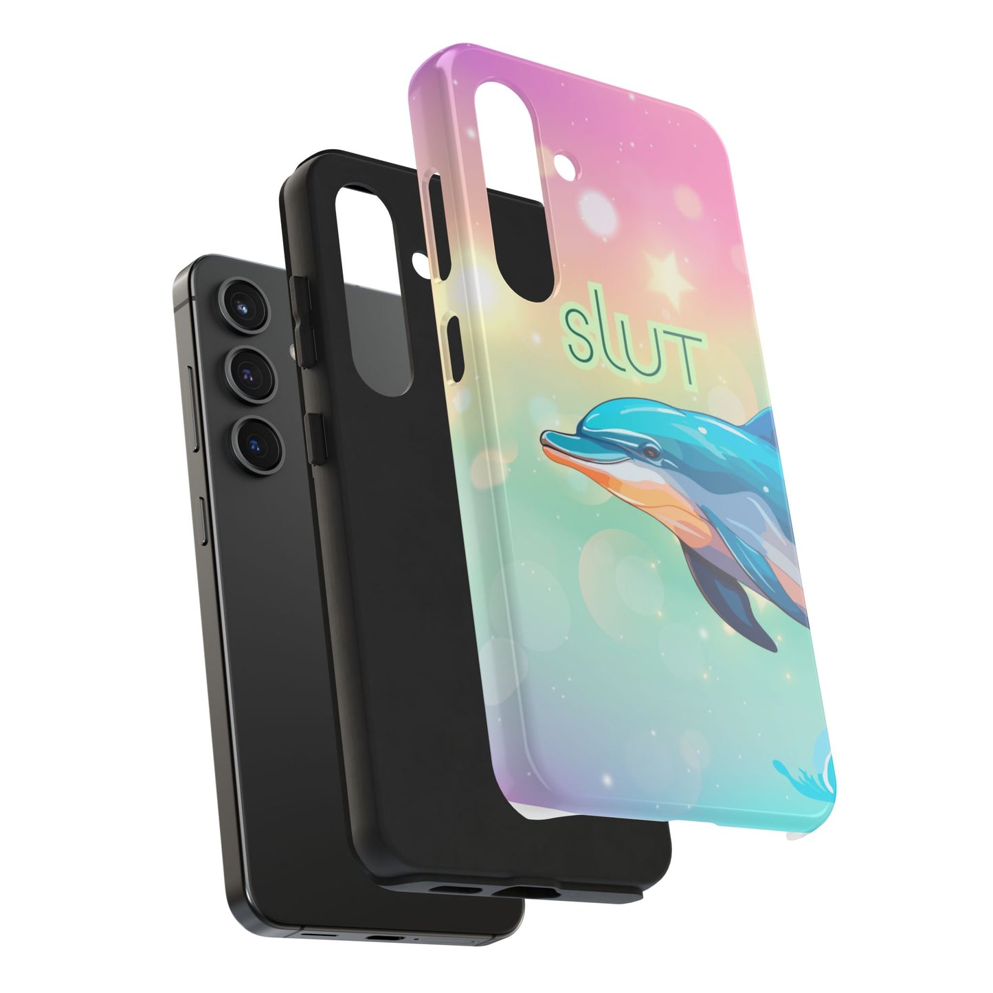 Dolphin Art Phone Case - Colorful Tough Case with 'SLUT' Design