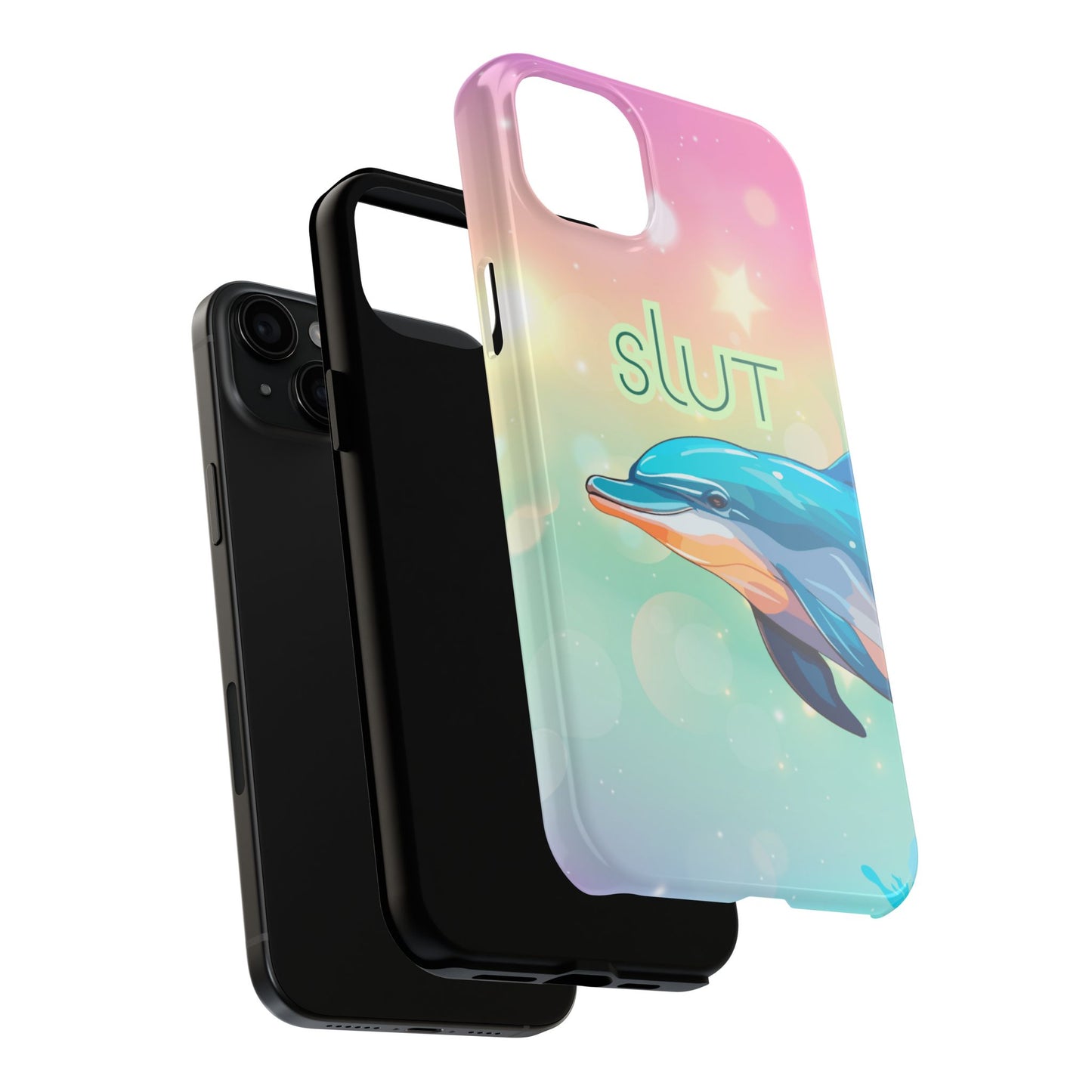 Dolphin Art Phone Case - Colorful Tough Case with 'SLUT' Design