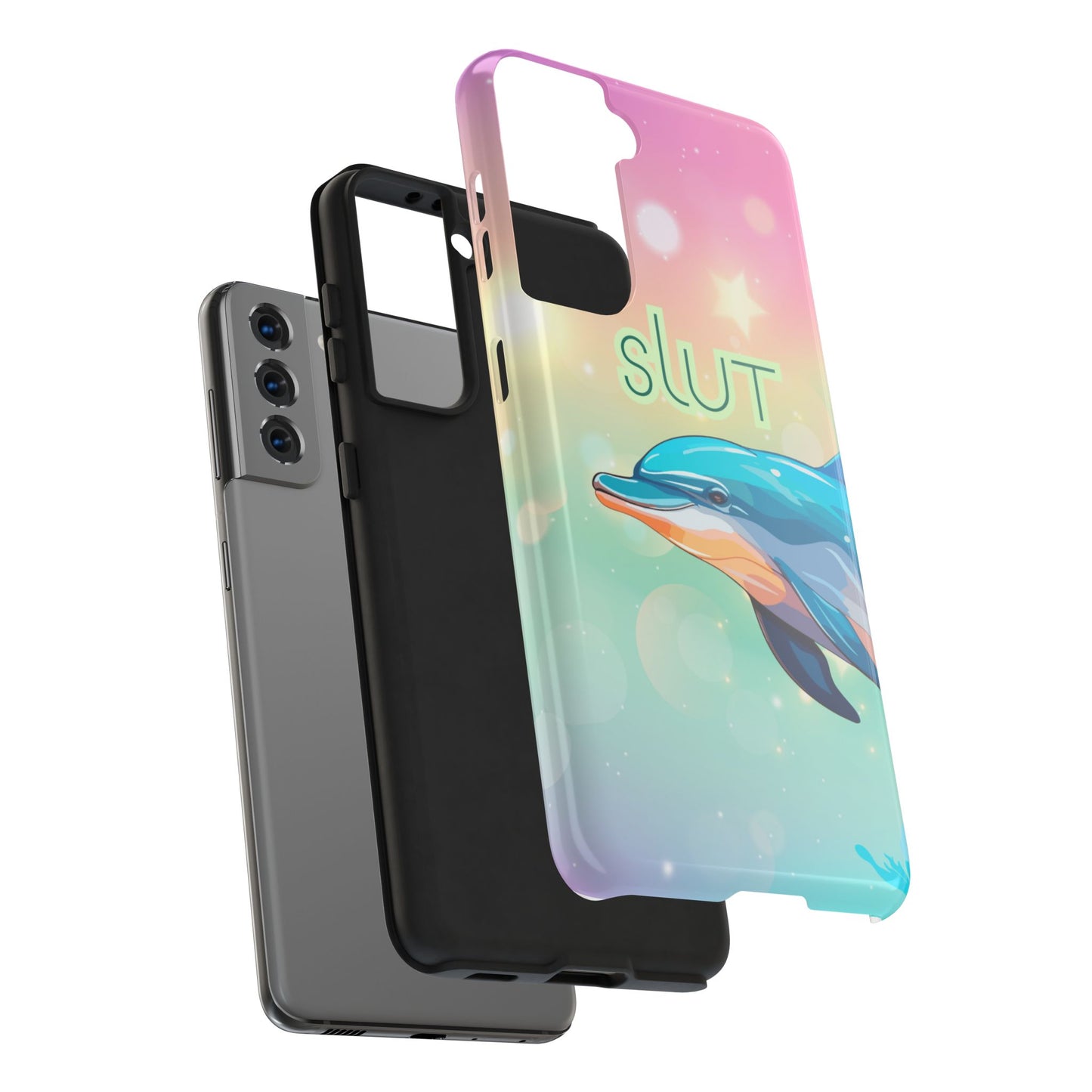 Dolphin Art Phone Case - Colorful Tough Case with 'SLUT' Design