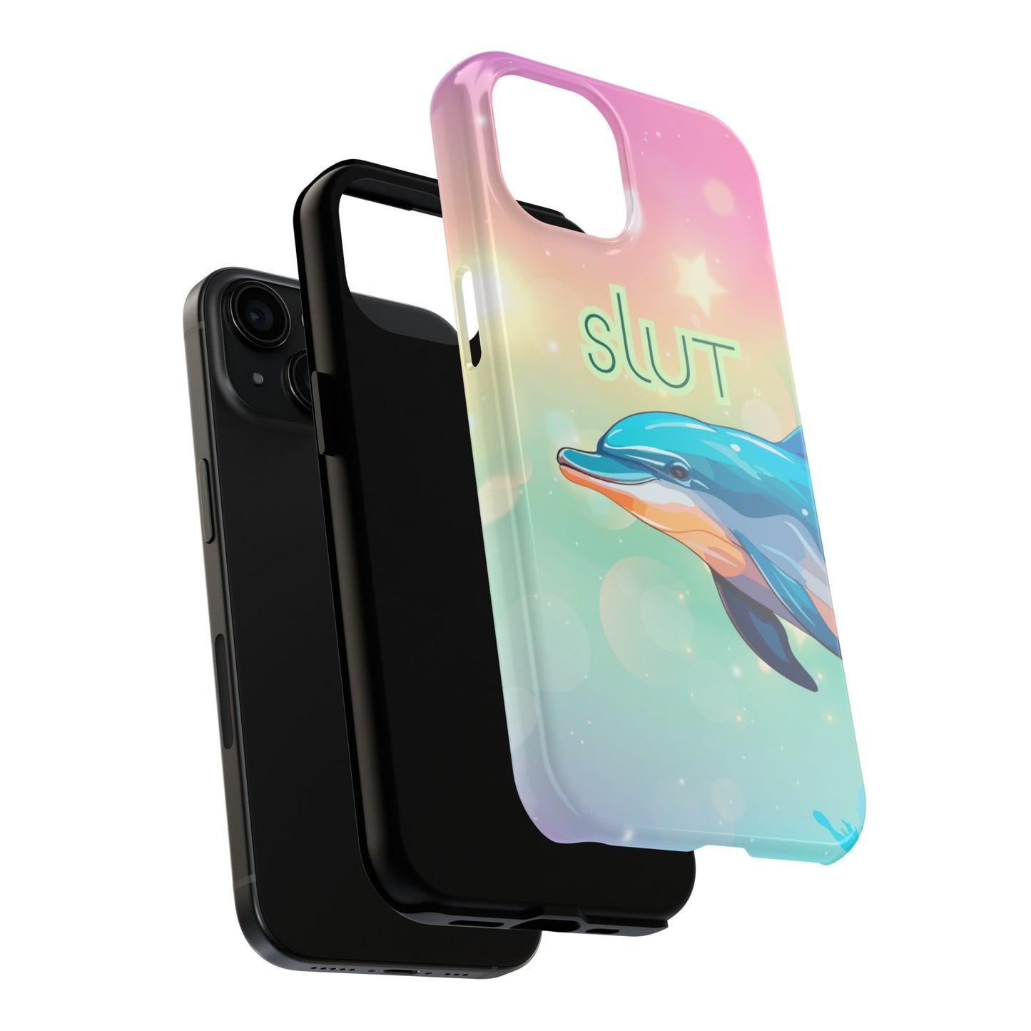 Dolphin Art Phone Case - Colorful Tough Case with 'SLUT' Design