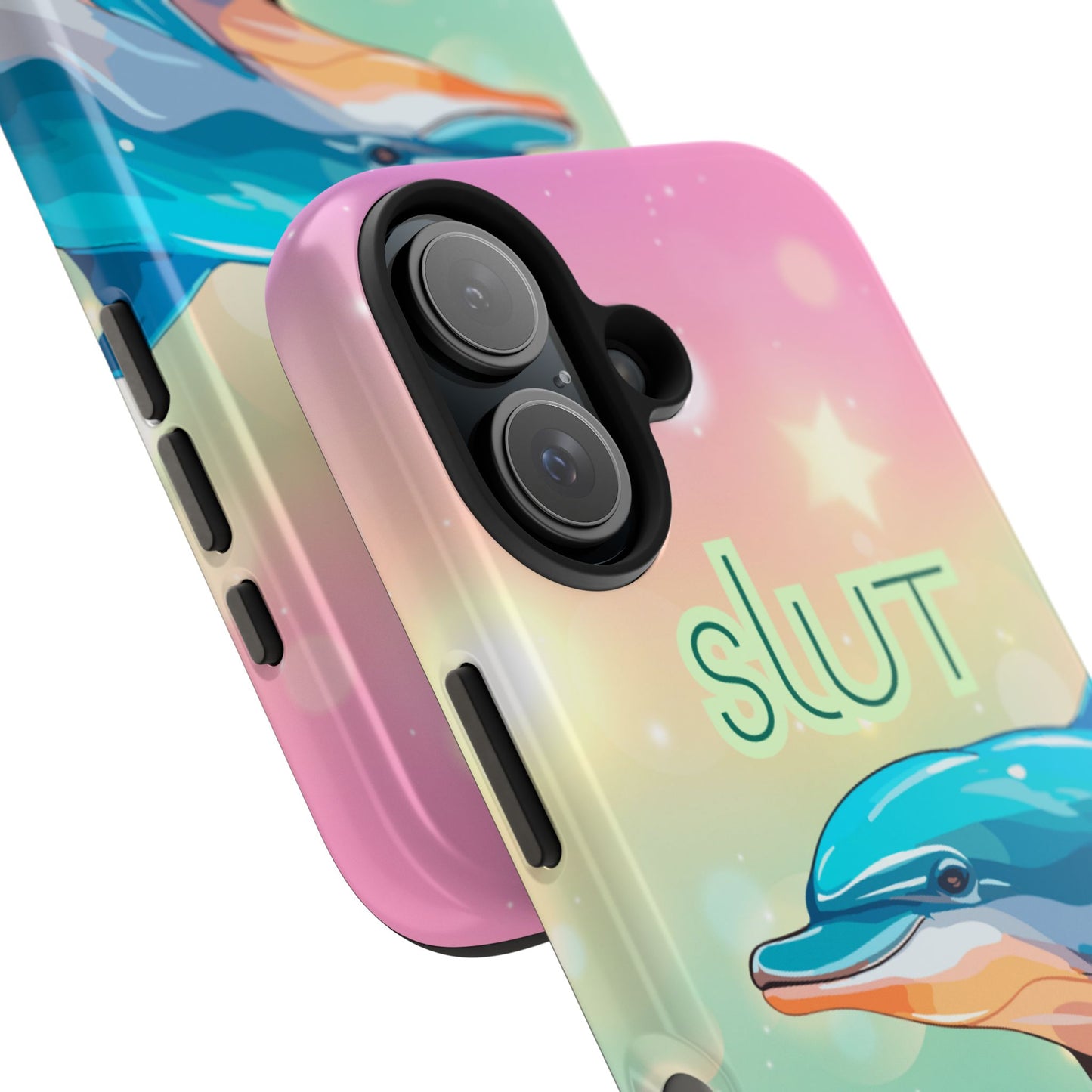 Dolphin Art Phone Case - Colorful Tough Case with 'SLUT' Design