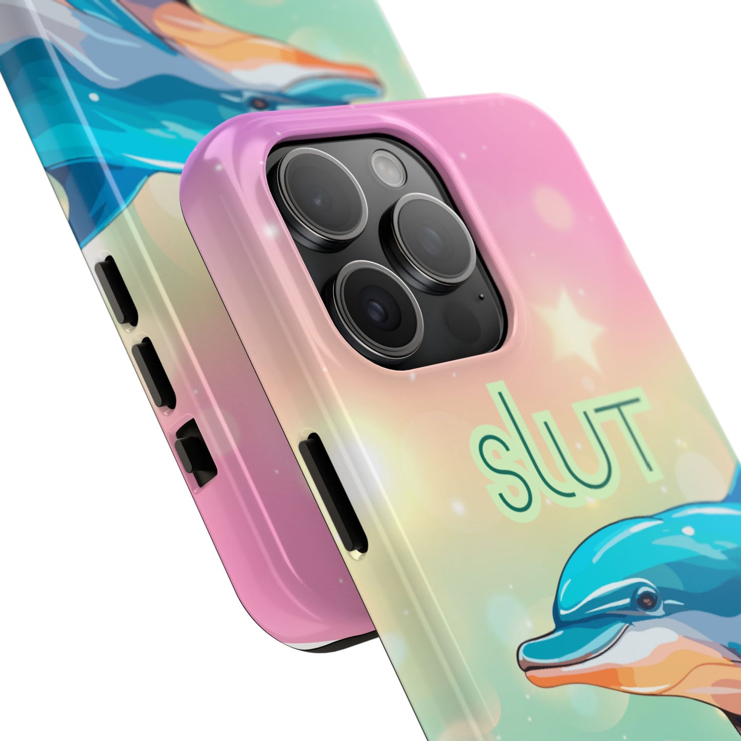 Dolphin Art Phone Case - Colorful Tough Case with 'SLUT' Design