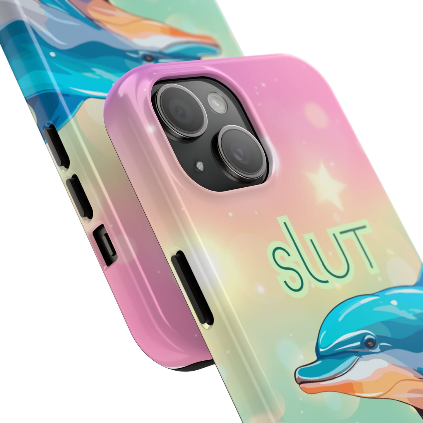 Dolphin Art Phone Case - Colorful Tough Case with 'SLUT' Design