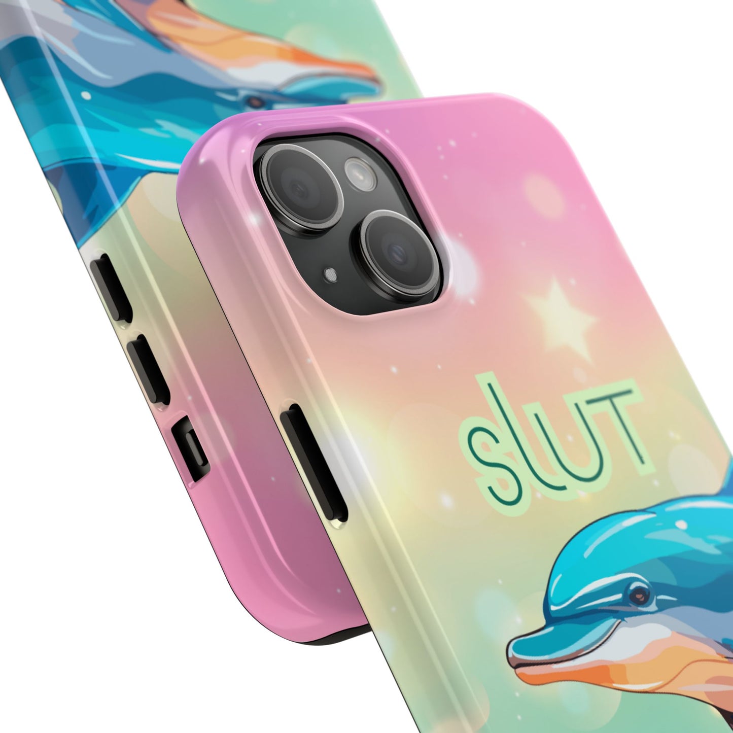 Dolphin Art Phone Case - Colorful Tough Case with 'SLUT' Design