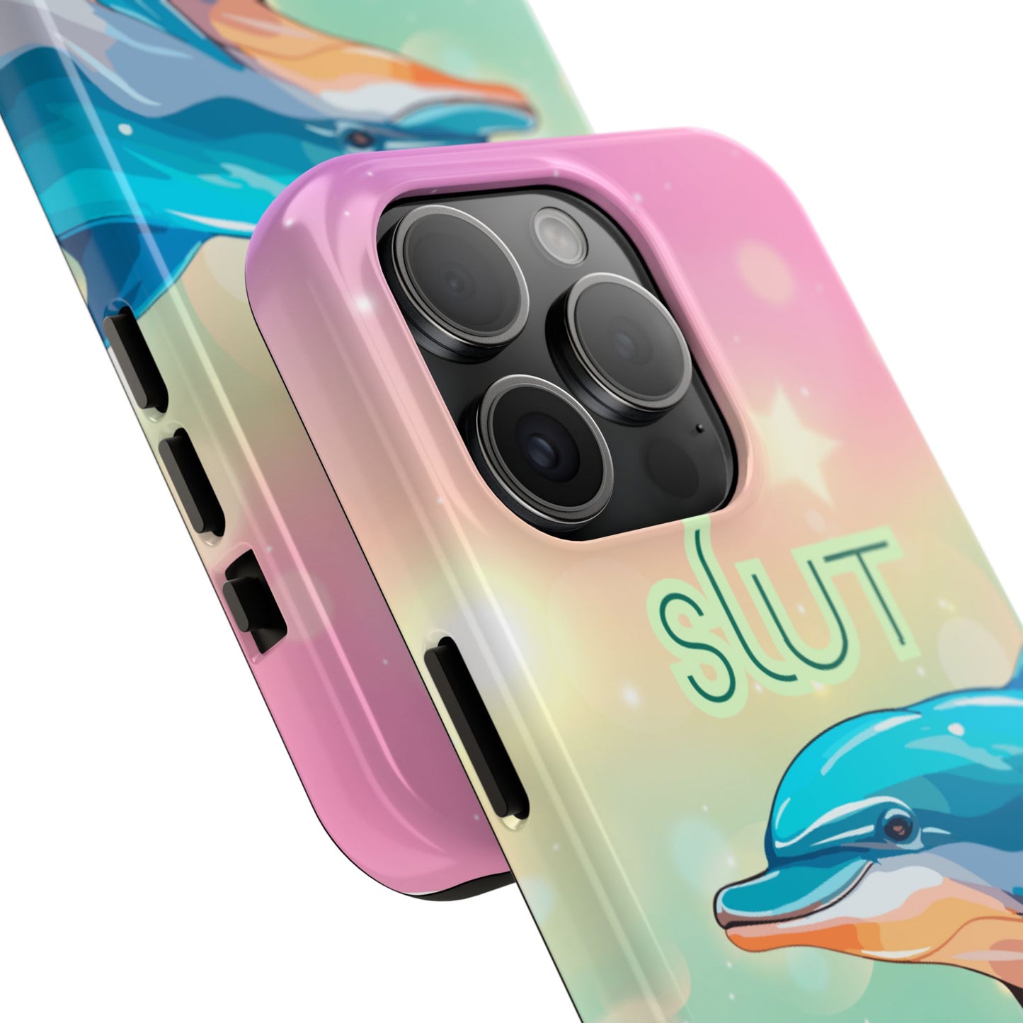 Dolphin Art Phone Case - Colorful Tough Case with 'SLUT' Design