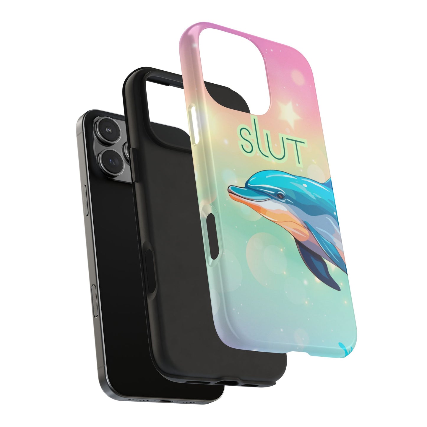 Dolphin Art Phone Case - Colorful Tough Case with 'SLUT' Design