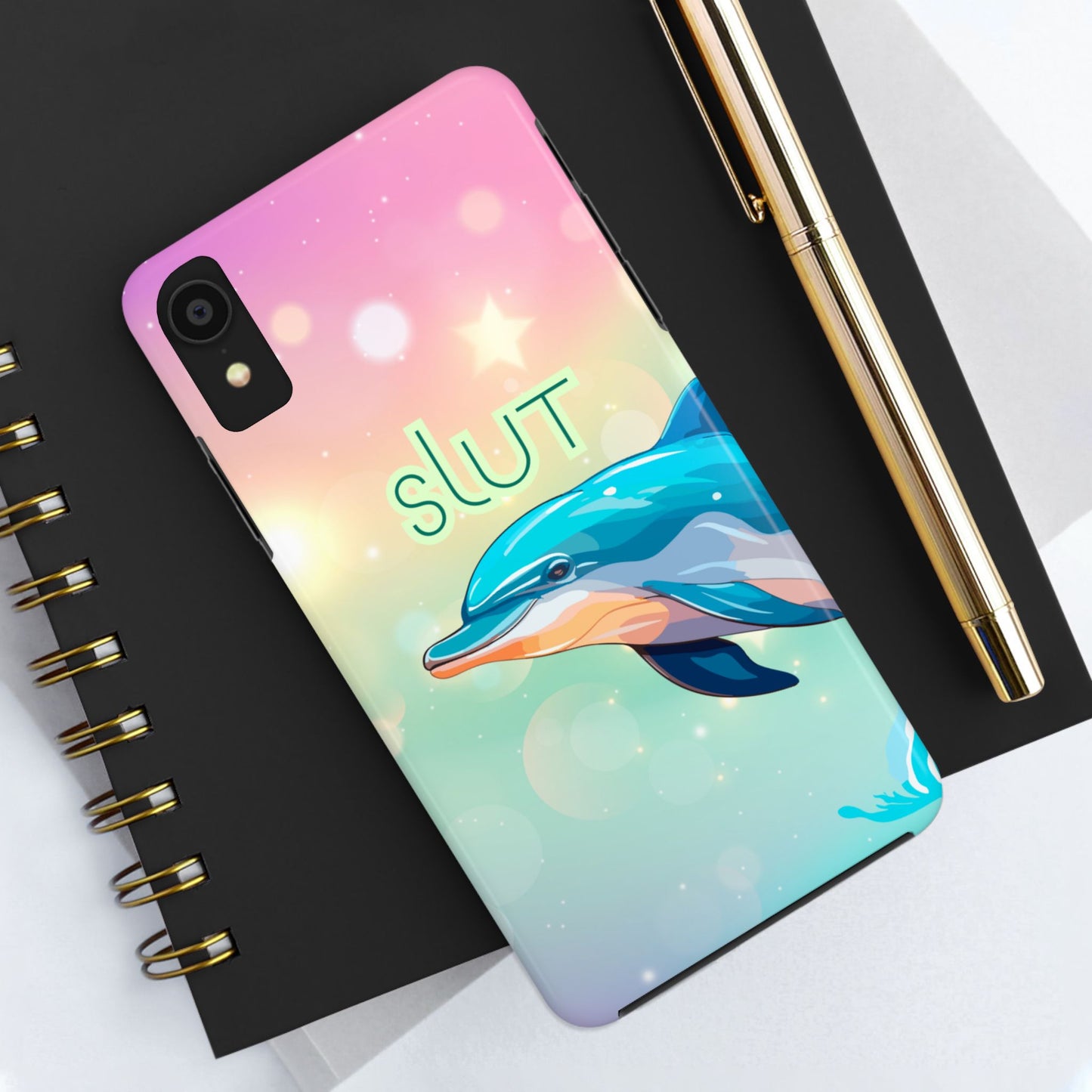Dolphin Art Phone Case - Colorful Tough Case with 'SLUT' Design