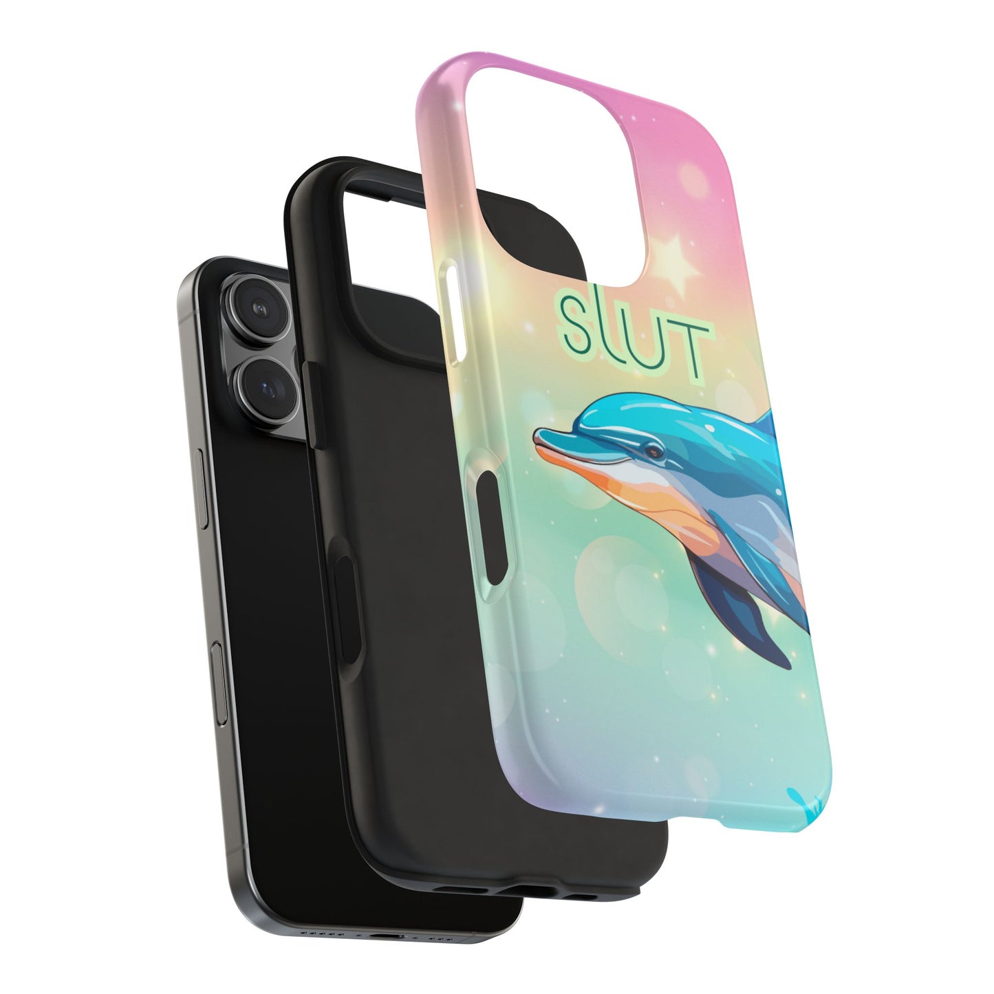 Dolphin Art Phone Case - Colorful Tough Case with 'SLUT' Design