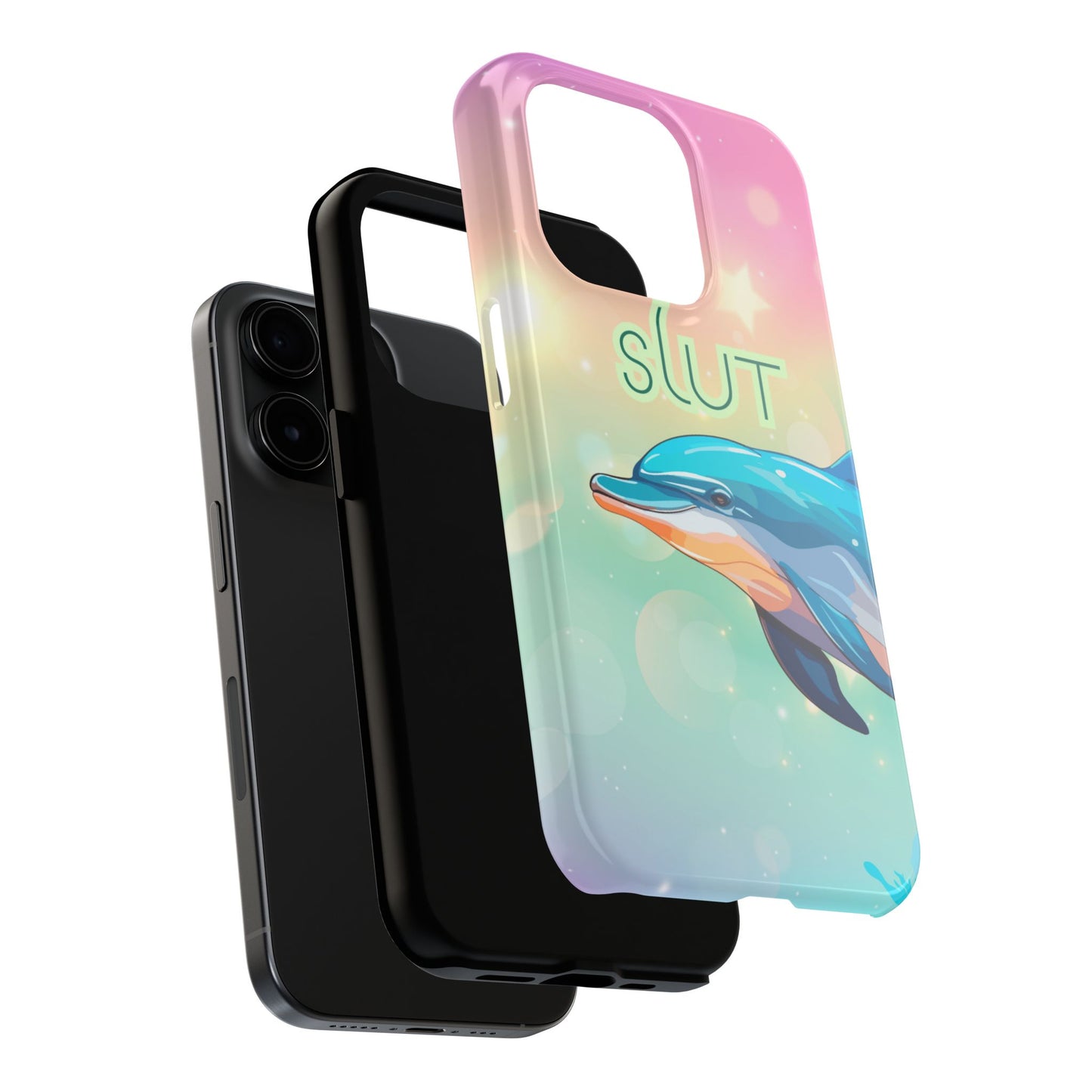 Dolphin Art Phone Case - Colorful Tough Case with 'SLUT' Design